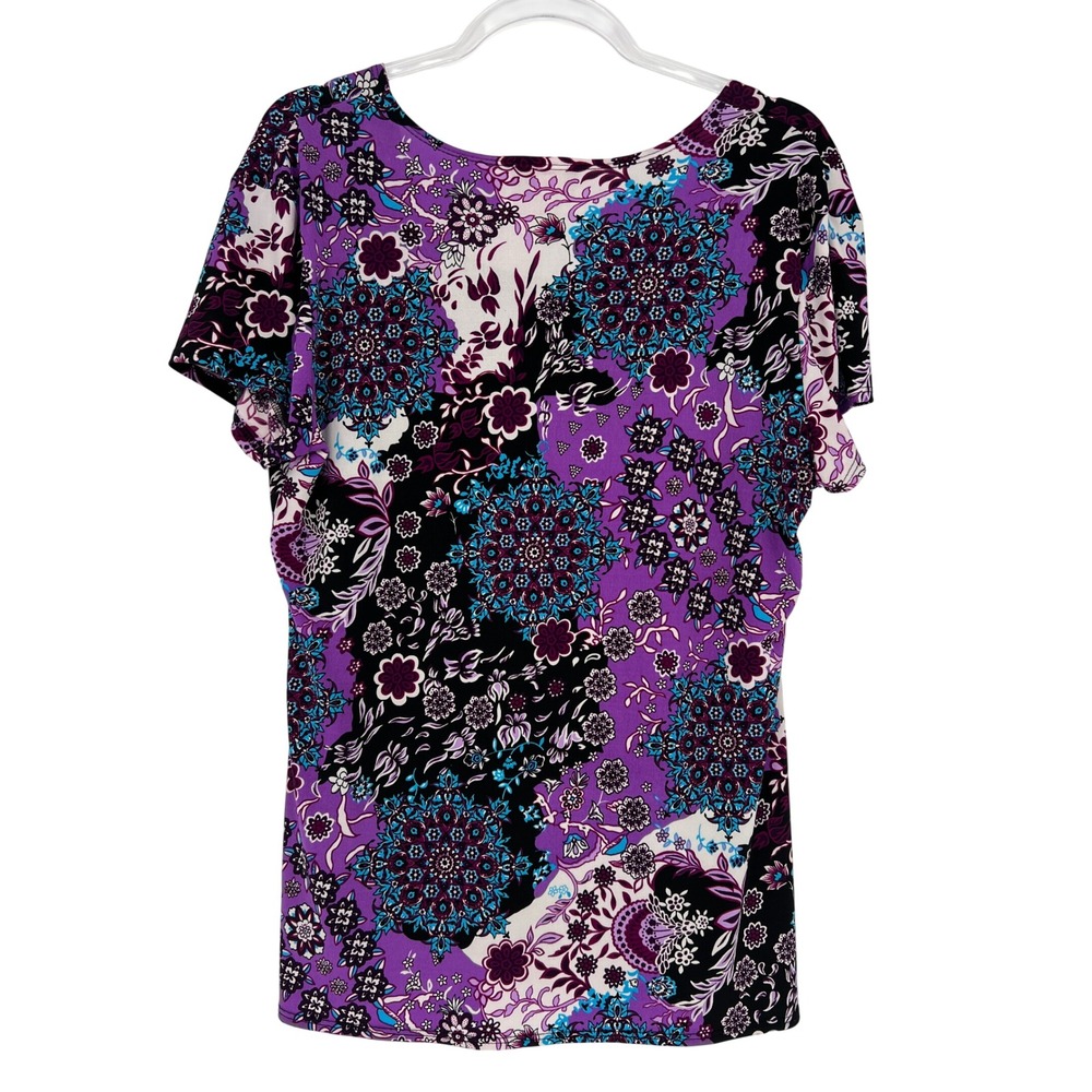 Kim Rogers Layered Blouse Womens Large Purple Floral Mandala Ring Detail Top - Picture 2 of 3